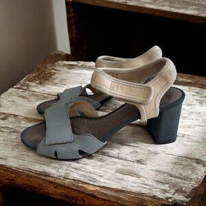 CAMPER Blue Tan Ankle Strap Sandals Heels Size 39 / US 9